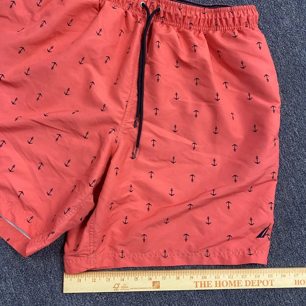 Nautica Swim Trunks Mens 2XL Coral Pink Anchor‎ Print Mesh Lined XXL